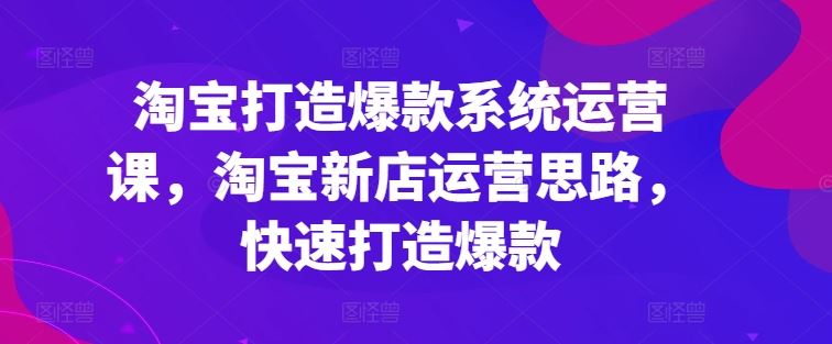 淘宝打造爆款系统运营课，淘宝新店运营思路，快速打造爆款-花生资源网