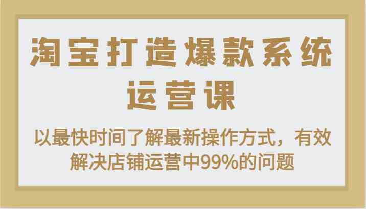 淘宝打造爆款系统运营课：以最快时间了解最新操作方式，有效解决店铺运营中99%的问题-花生资源网