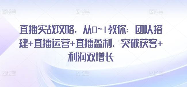 直播实战攻略，​从0~1教你：团队搭建+直播运营+直播盈利，突破获客+利润双增长-花生资源网