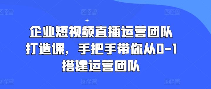 企业短视频直播运营团队打造课，手把手带你从0-1搭建运营团队-花生资源网