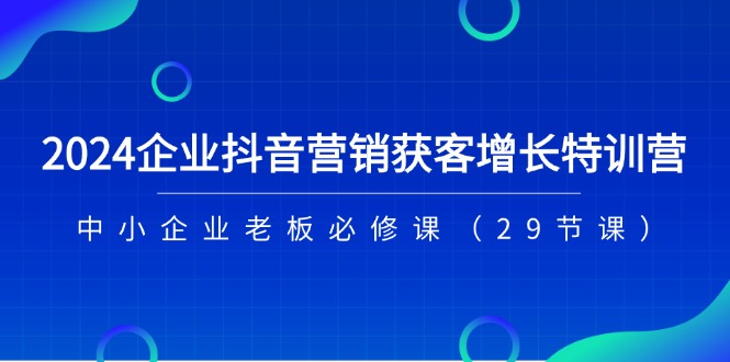 （11349期）2024企业抖音-营销获客增长特训营，中小企业老板必修课（29节课）-花生资源网