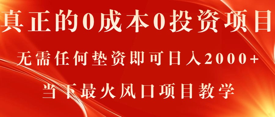 （11387期）真正的0成本0投资项目，无需任何垫资即可日入2000+，当下最火风口项目教学-花生资源网