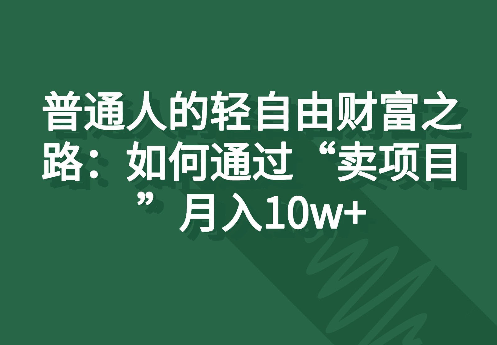 普通人的轻自由财富之路：如何通过“卖项目”月入10w+-花生资源网