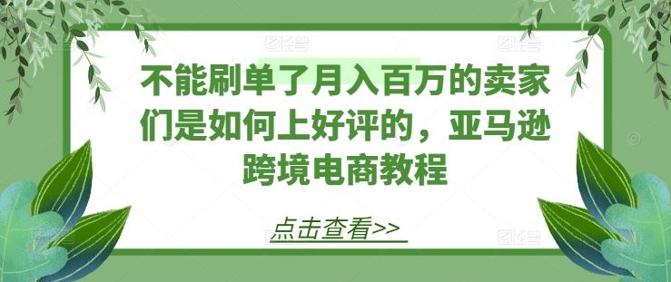 不能刷单了月入百万的卖家们是如何上好评的，亚马逊跨境电商教程-花生资源网