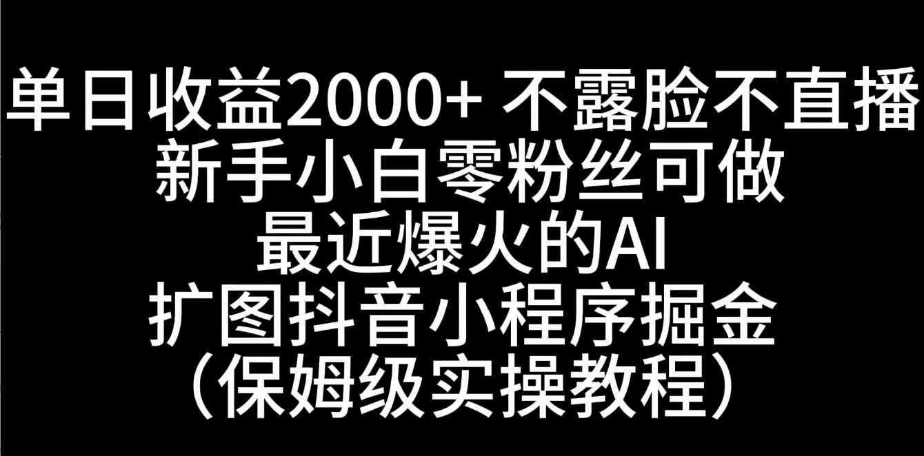 单日收益2000+，不露脸，不直播，新手小白零粉丝可操作最近爆火的AI扩图抖音小程序掘金（保姆级实操教程）-花生资源网